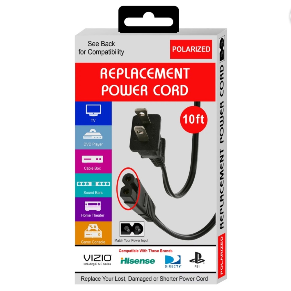 10ft. Polarized 2-Slot Replacement Power Cord